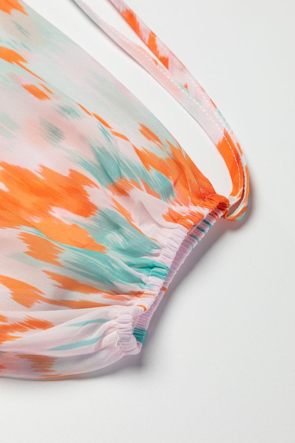 Multicolor Abstract Print Split Neck Puff Sleeve Blouse - Image 8