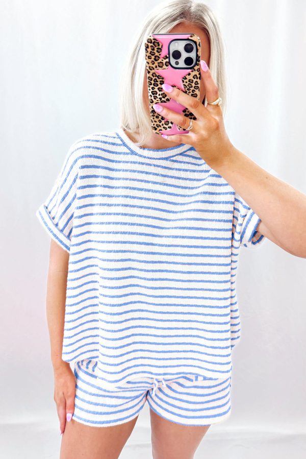Pink Stripe Knitted Short Sleeve Top and Drawstring Shorts Set - Image 15