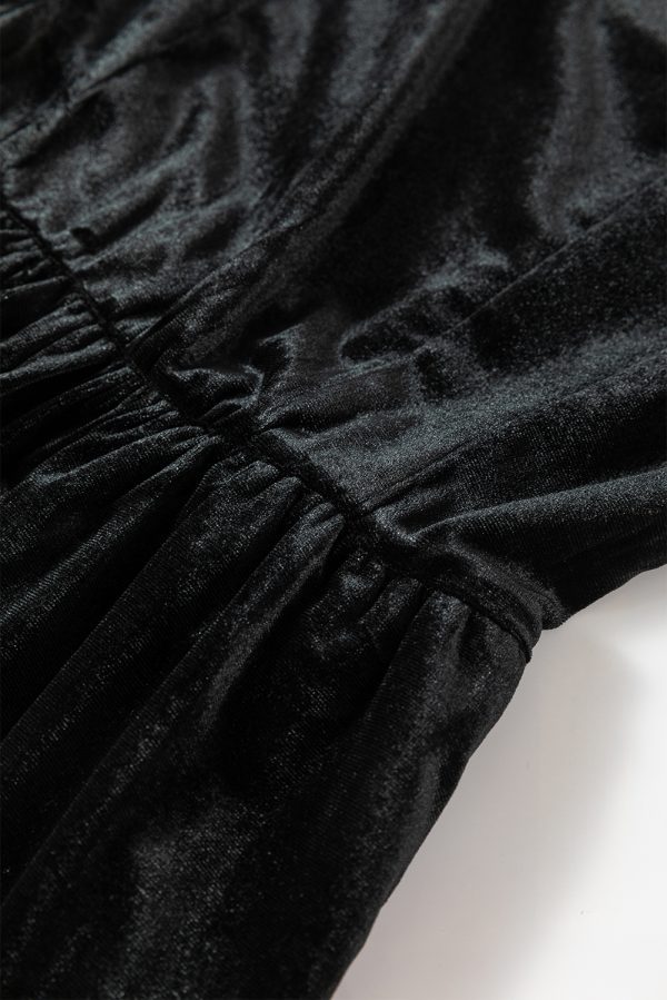 Black Velvet Square Neck Sleeveless High Waist Mini Dress with Pockets - Image 8