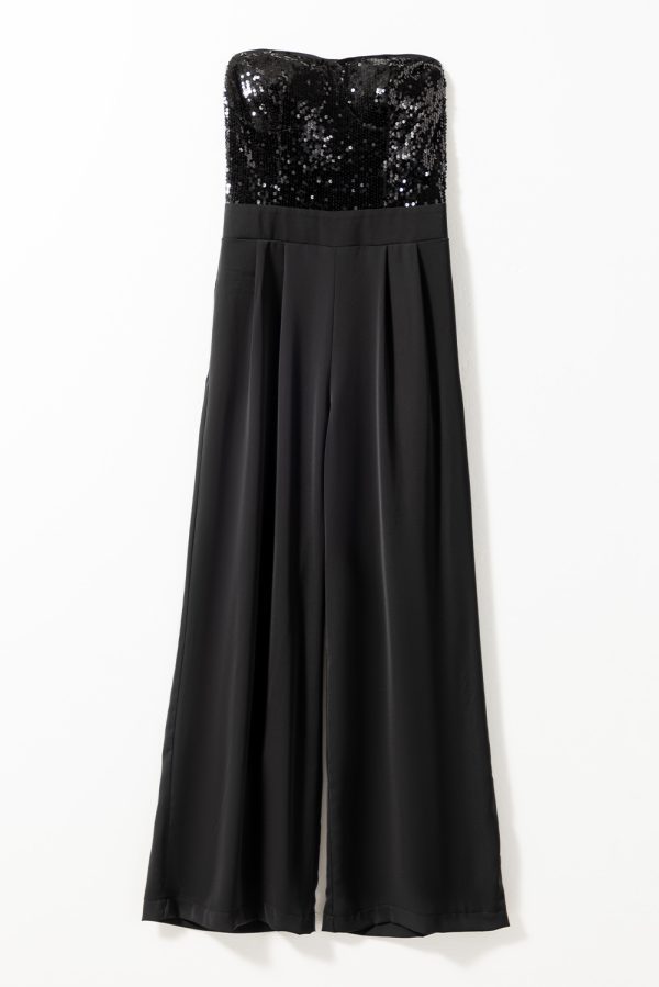Black Sequin Tube Top Wide Leg Jumpsuit - Image 7