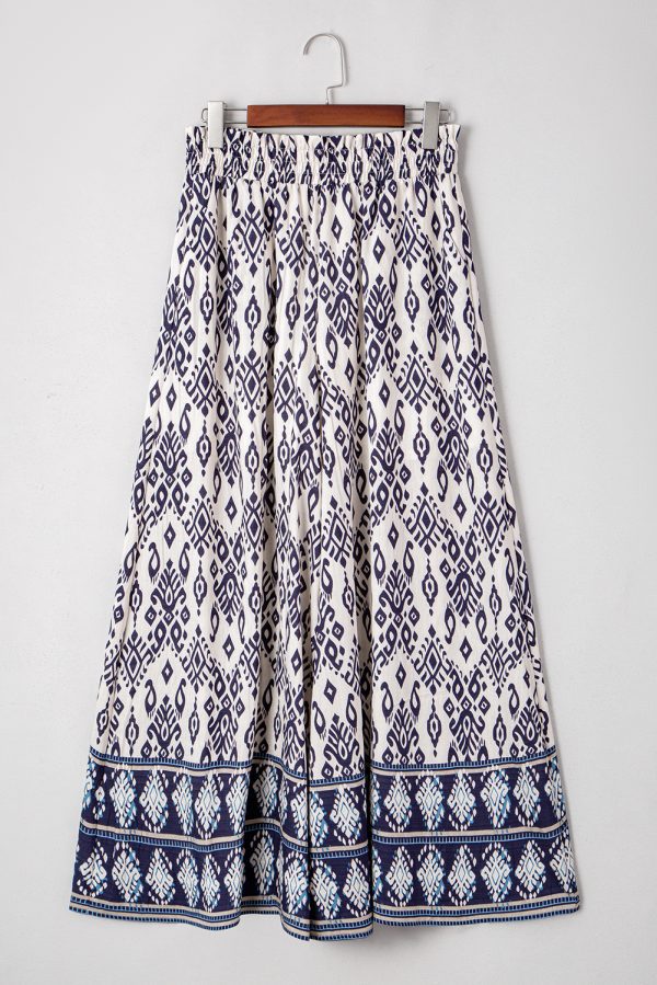 Blue Boho Pattern Print High Waist Wide Leg Loose Pants - Image 5