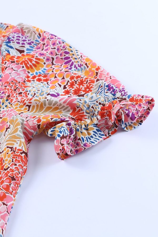 Multicolor Mix Floral Pattern Bubble Sleeve Blouse - Image 9