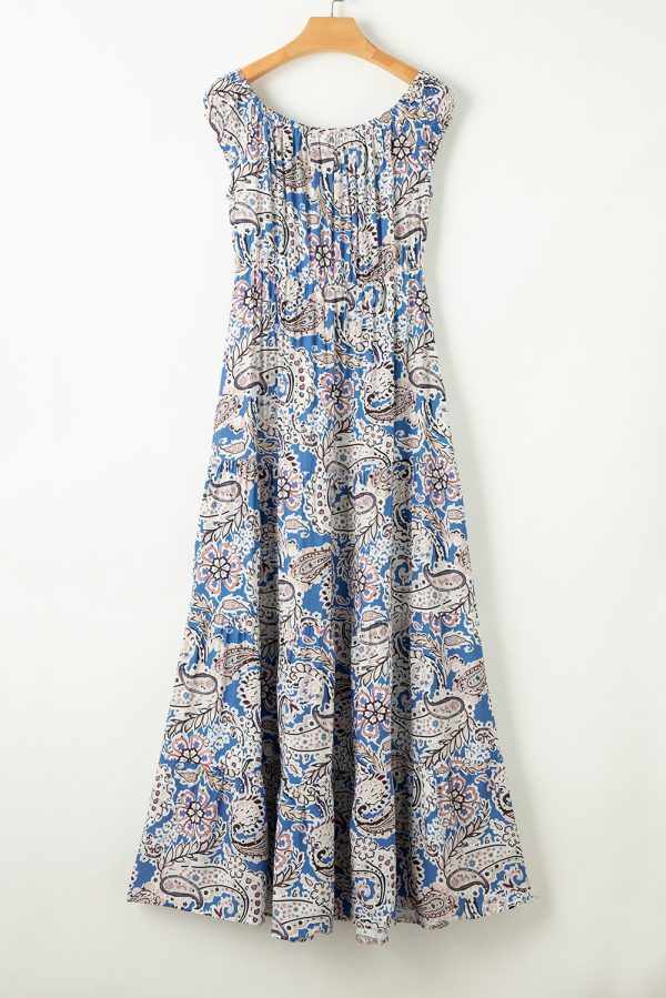Blue Boho Paisley Print Off Shoulder Maxi Dress - Image 10