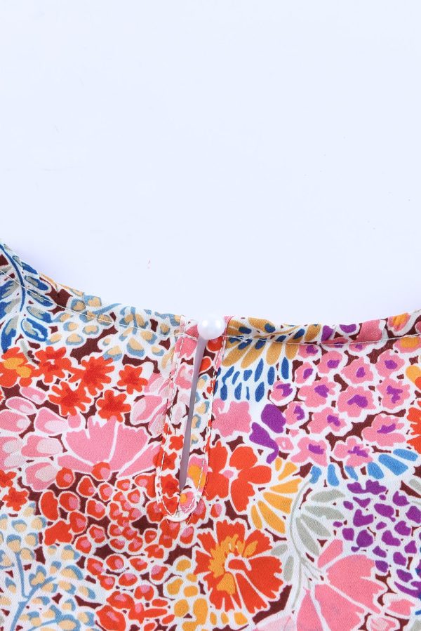 Multicolor Mix Floral Pattern Bubble Sleeve Blouse - Image 11