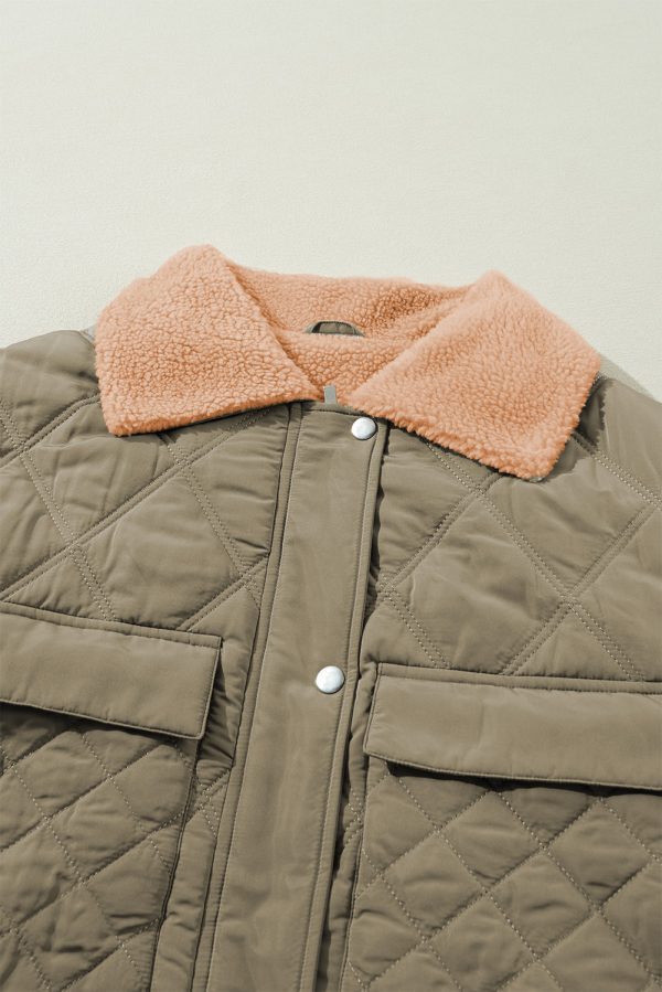 Jungle Green Teddy Collar Flap Pockets Quilted Puffer Jacket - Image 6