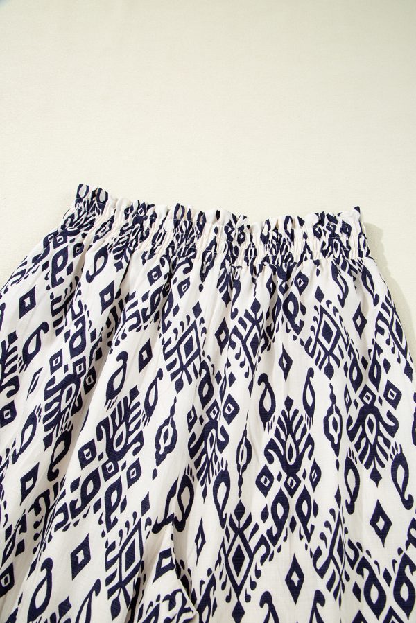 Blue Boho Pattern Print High Waist Wide Leg Loose Pants - Image 10
