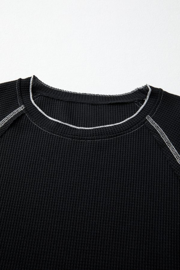 Black Textured Round Neck Long Sleeve Top - Image 8