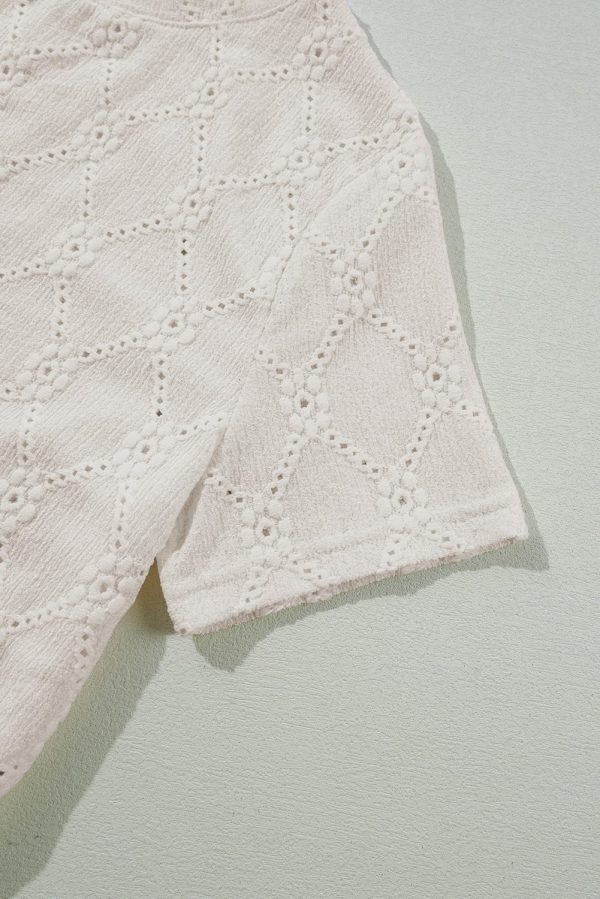 White Geometric Embroidered Slim Fit O Neck T Shirt - Image 10