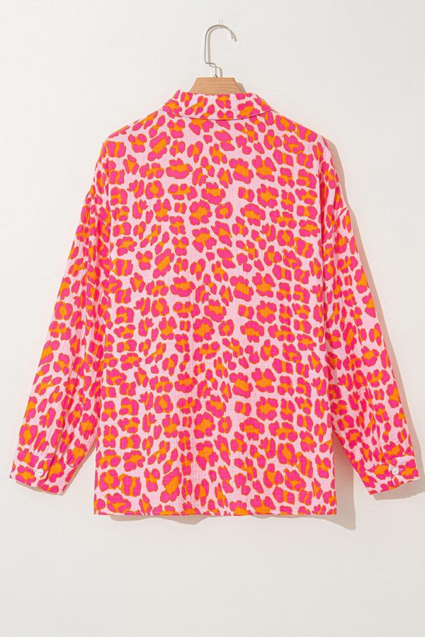 Rose Leopard Printed Button Up Loose Shirt - Image 6