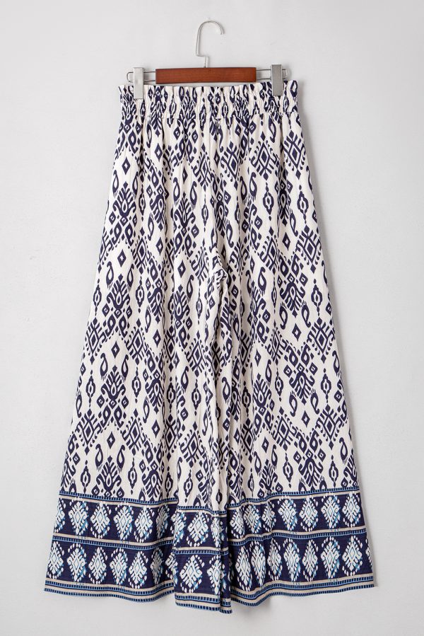 Blue Boho Pattern Print High Waist Wide Leg Loose Pants - Image 6
