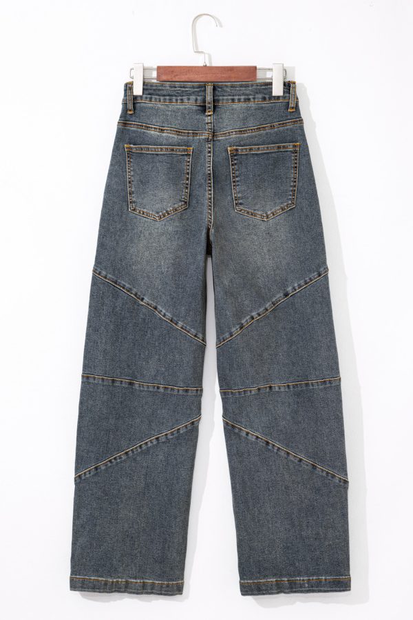 Sail Blue Exposed Stitching Loose Straight High Waist Jeans - Image 6