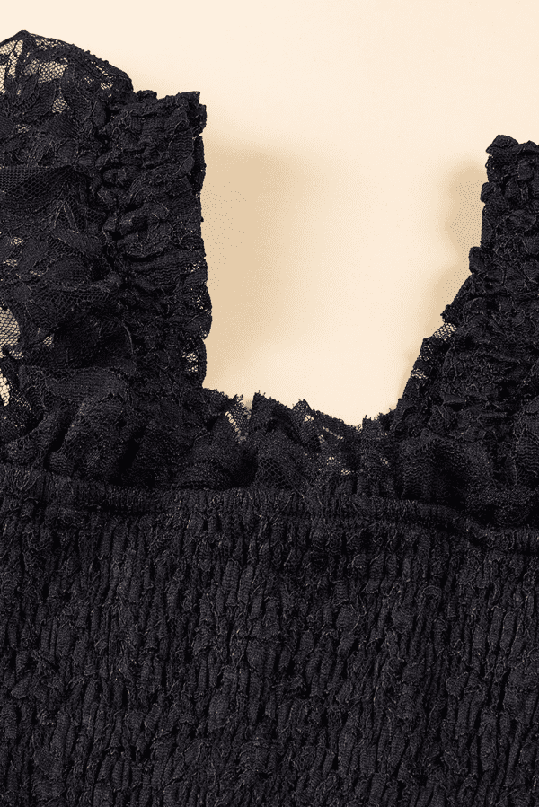 Black Lace Smocked Bodice Sleeveless Midi Dress - Image 7