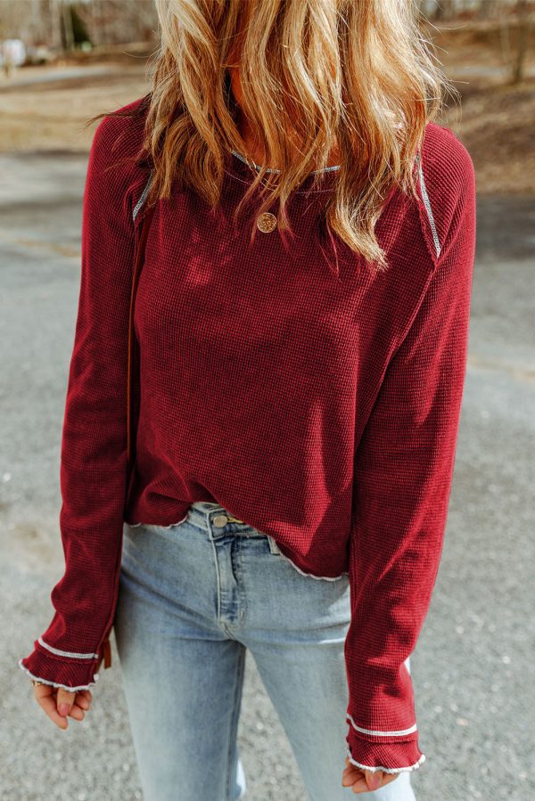 Black Textured Round Neck Long Sleeve Top - Image 16