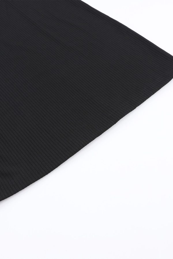 Black Solid Color Ribbed Crop Top Long Pants Set - Image 9