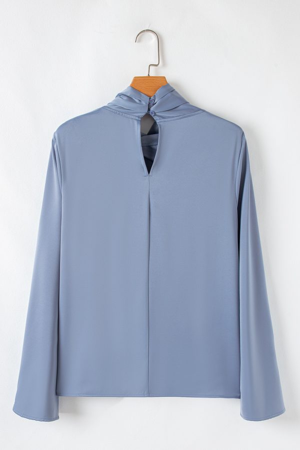 Ivy Asymmetric Pleated Turtleneck Bell Sleeve Blouse - Image 8