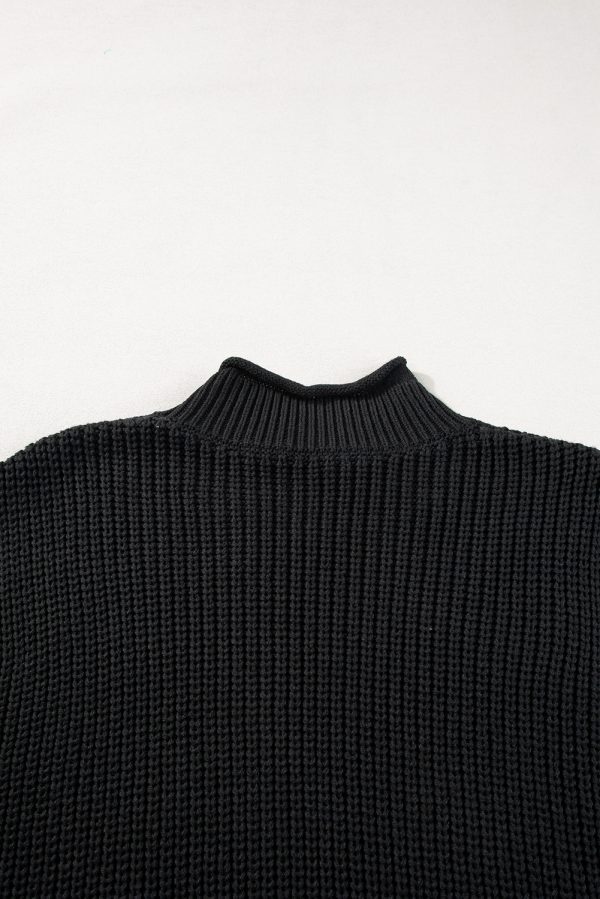 Black Solid Color Cable Knit High Neck Sweater Vest - Image 10