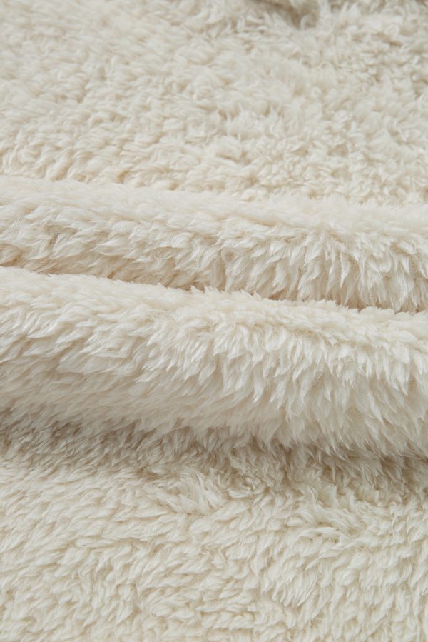White Contrast Ribbed Edge Plush Hoodie - Image 6