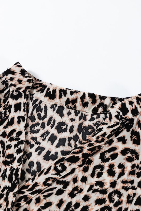 Apricot Leopard Print Tiered Wide Sleeve Maxi Dress - Image 10