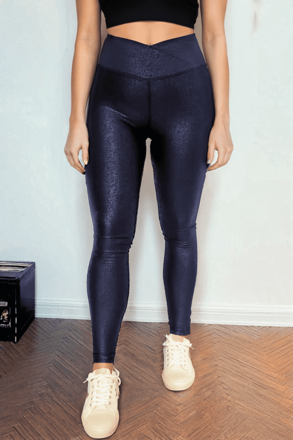 Black Crossed Dip Waist Sleek Leather Leggings - Image 7