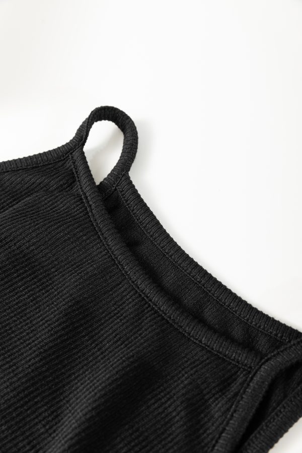Black Racerback Ribbed Knit Drawstring Bodycon Dress - Image 7