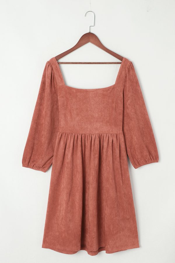 Black Suede Square Neck Puff Sleeve Dress - Image 14