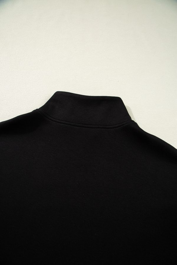 Black Contrast Zipped Stand Collared T Shirt and Short Set - Image 5