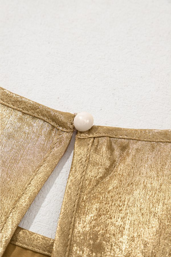 Gold Metal Textured Round Neck Casual Tank Top - Image 7