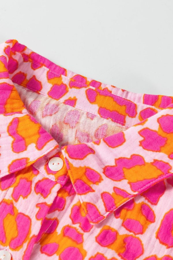 Rose Leopard Printed Button Up Loose Shirt - Image 13