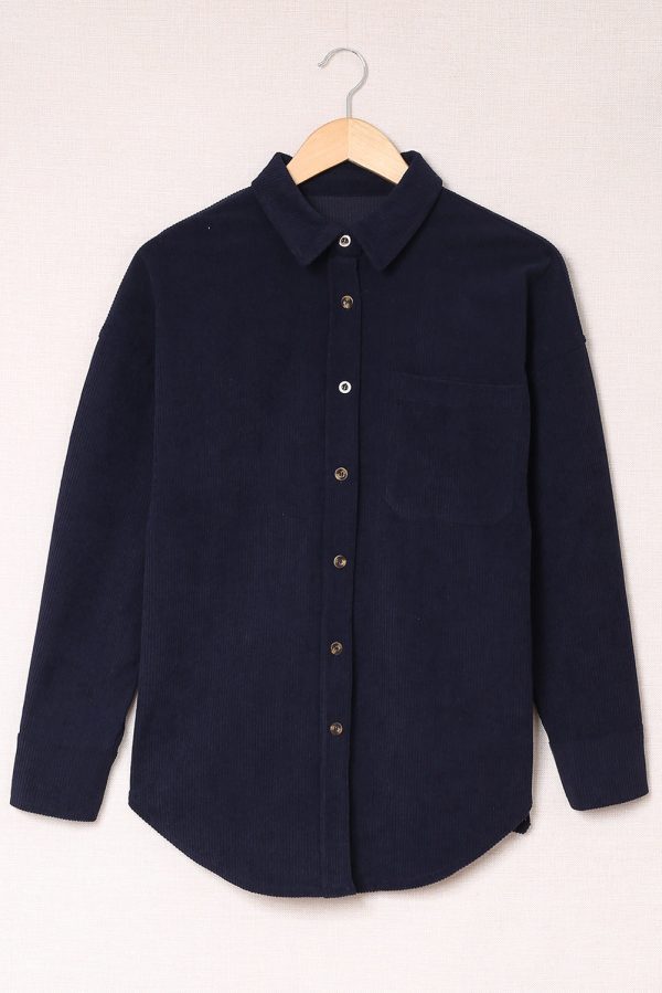 Dark Blue Corduroy Button Pocket Shirt - Image 4