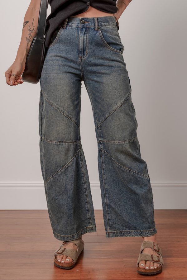 Sail Blue Exposed Stitching Loose Straight High Waist Jeans - Image 4
