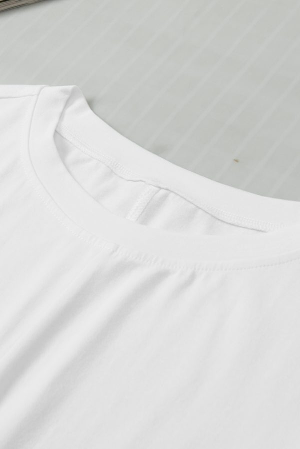 White Side Drawstring Short Sleeve Crew Neck Top - Image 7