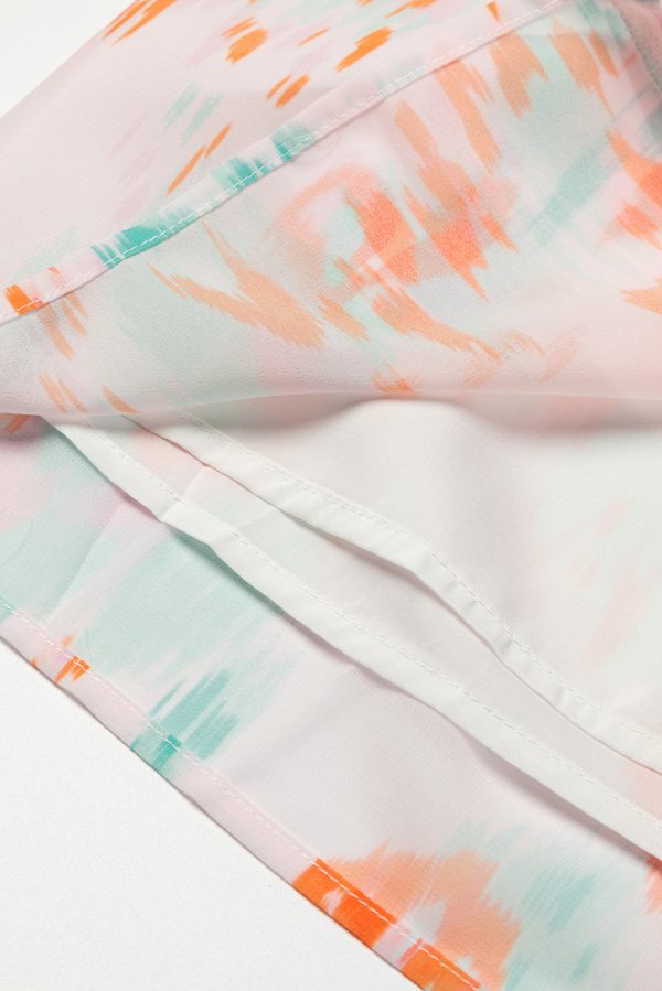 Multicolor Abstract Print Split Neck Puff Sleeve Blouse - Image 7