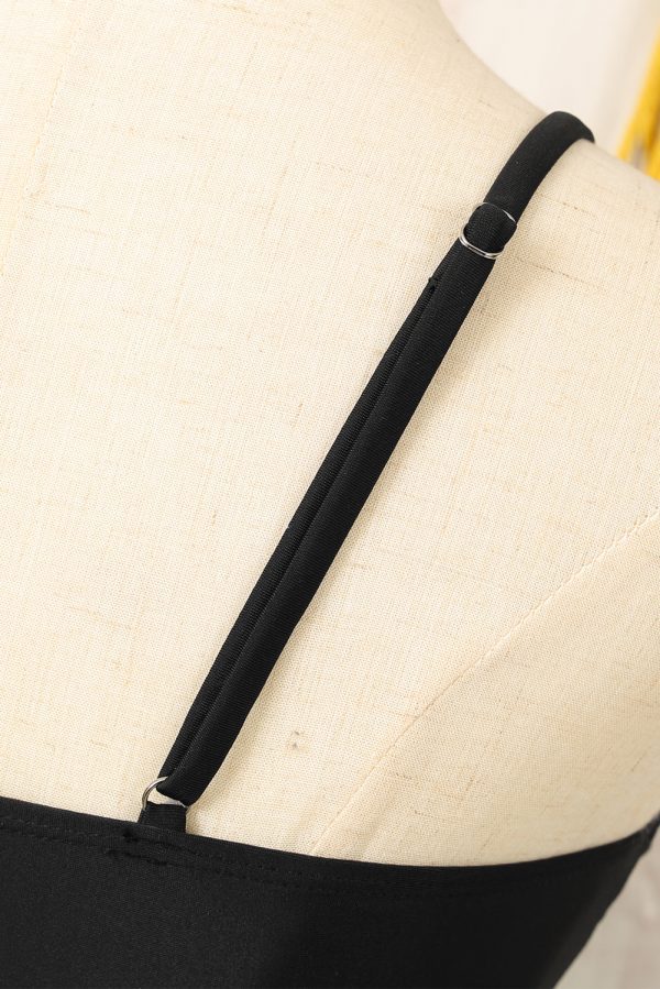 Black Spaghetti Straps Metal V Decor One-Piece Swimsuit - Image 8