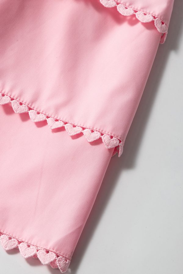 Pink Tiered Heart Trim Square Neck Flutter Top - Image 7