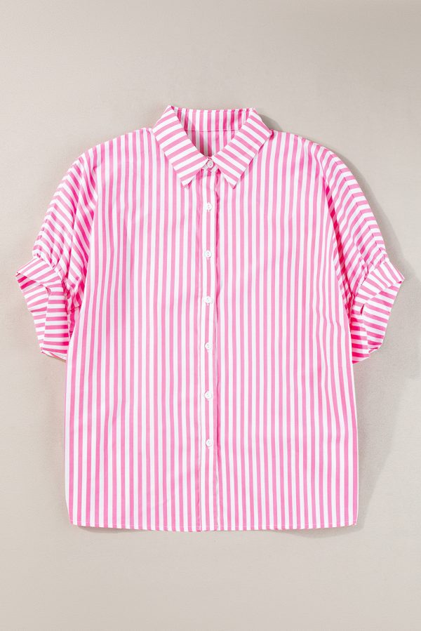 Pink Stripe Dolman Sleeve Oversize Shirt - Image 3