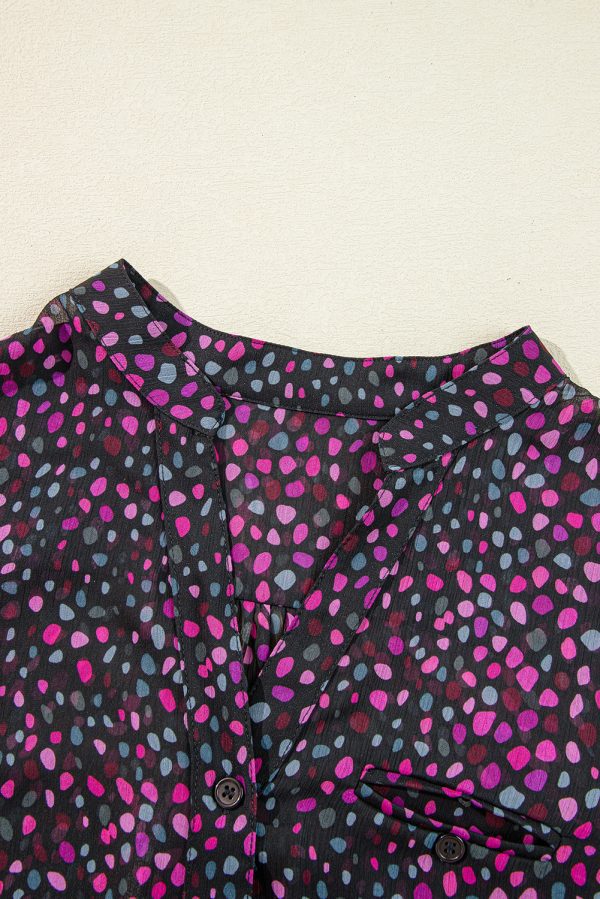 Grape Wine Polka Dot Printed Buttoned Casual Shirt - Image 6