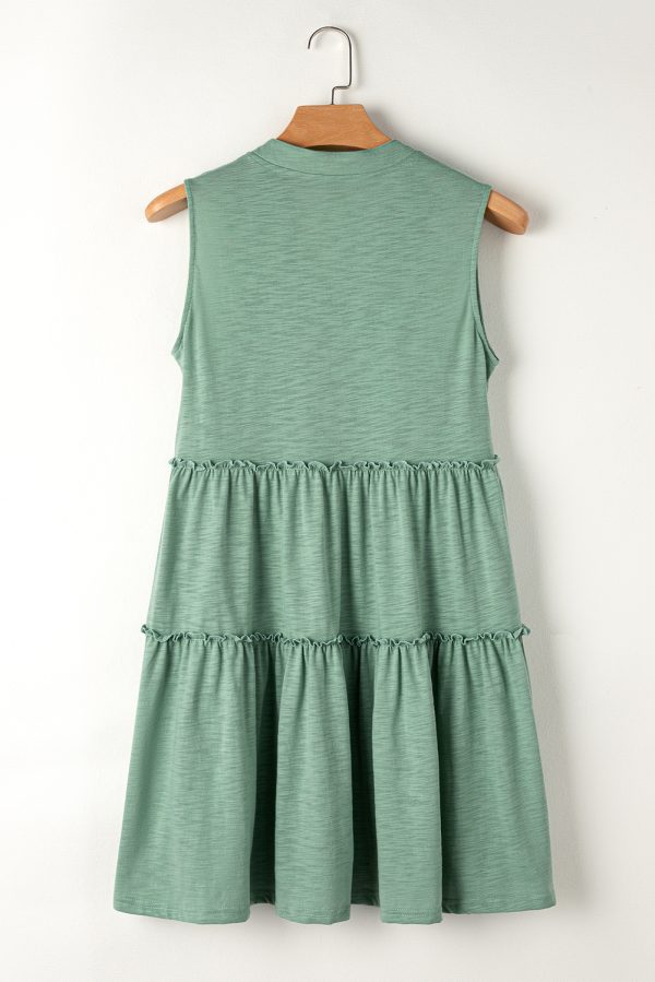 Black Split V Neck Tiered Flowy Sleeveless Dress - Image 17