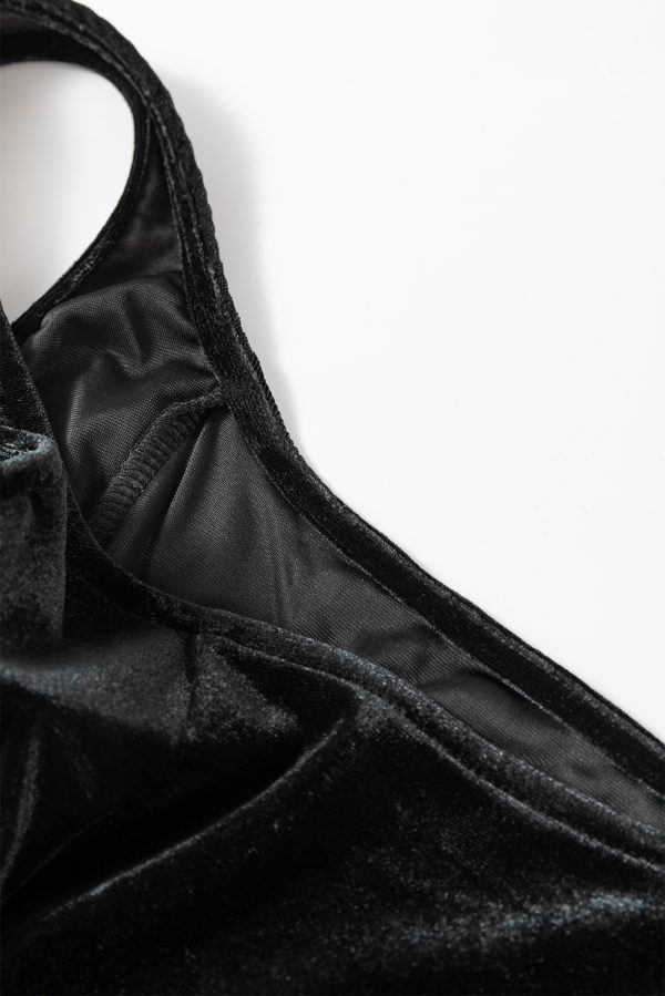 Black Velvet Square Neck Sleeveless High Waist Mini Dress with Pockets - Image 7