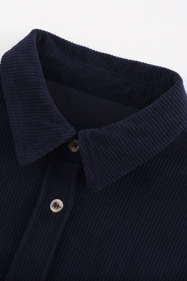 Dark Blue Corduroy Button Pocket Shirt - Image 5