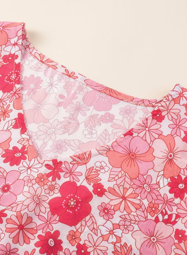 Pink Boho Floral V Neck Kimono Style Blouse - Image 8