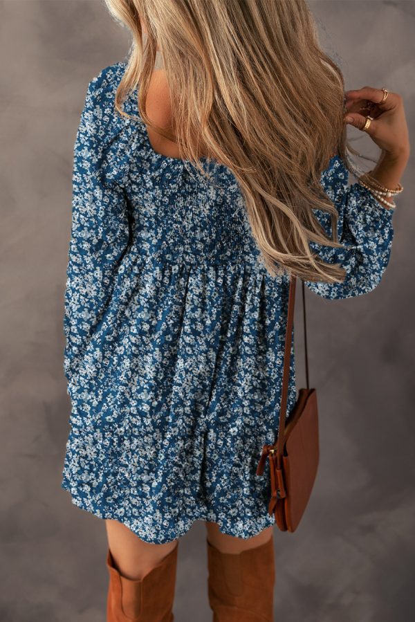 Red Floral Print Sweetheart Neck Shirred Back Mini Dress - Image 12
