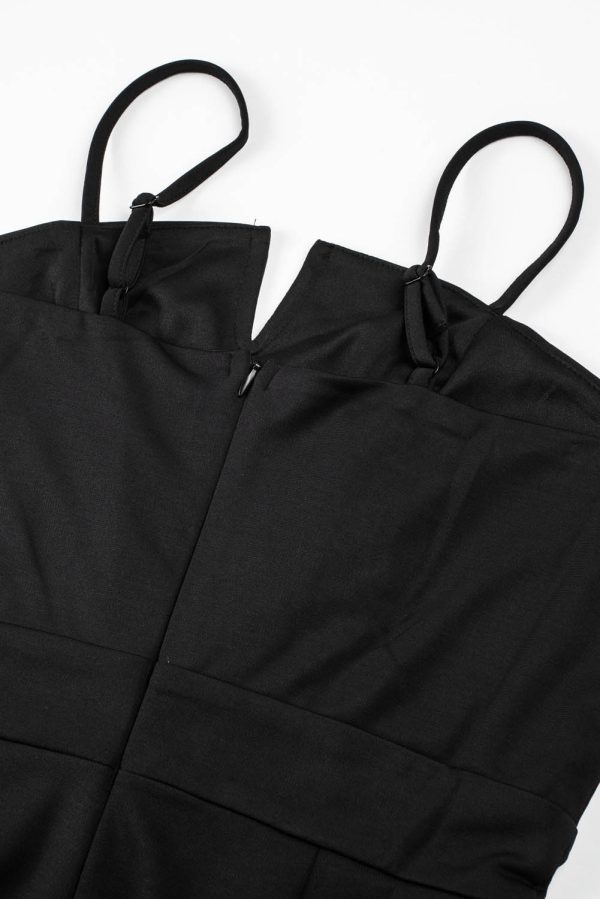 Black Spaghetti Straps Slit Leg Jumpsuit with Pockets - Image 7