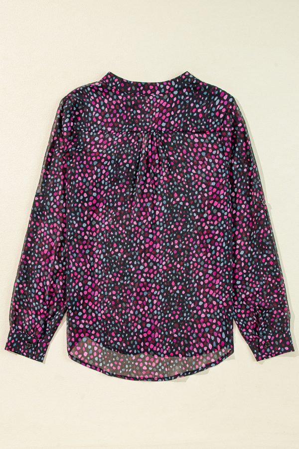 Grape Wine Polka Dot Printed Buttoned Casual Shirt - Image 5