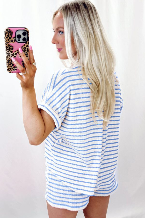 Pink Stripe Knitted Short Sleeve Top and Drawstring Shorts Set - Image 14