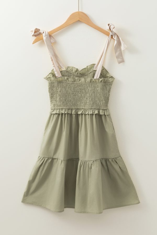 Laurel Green Smocked Bodice Self-tie Straps A-line Ruffled Mini Dress - Image 8