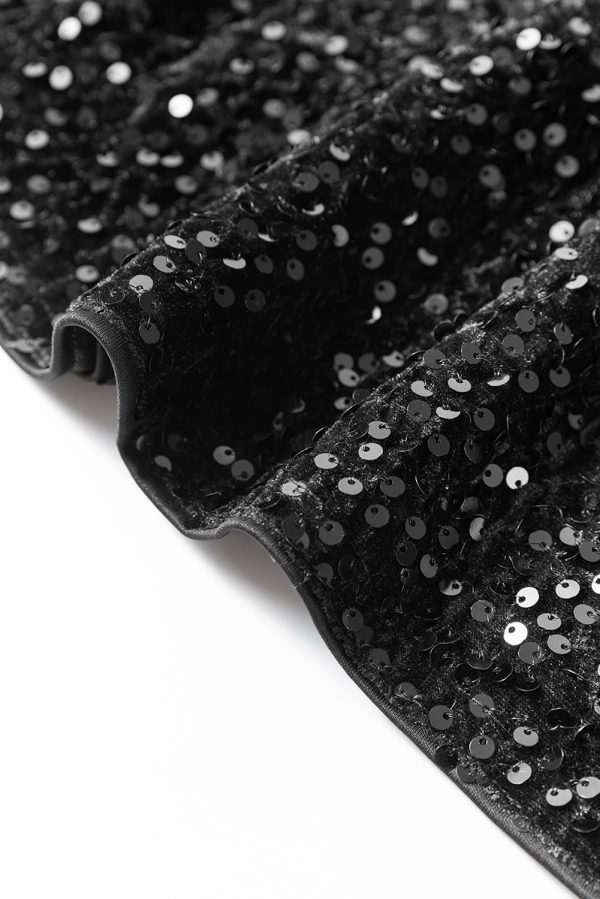 Black Sequin Long Sleeve Knot Cutout Back Mini Dress - Image 7