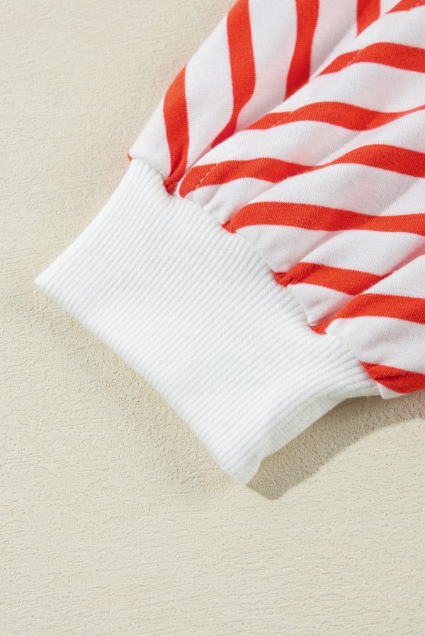 Orange Stripe Drop Shoulder Crew Neck Loose Sweatshirt - Image 9