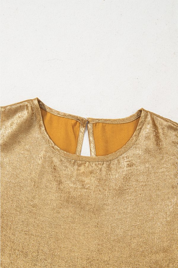 Gold Metal Textured Round Neck Casual Tank Top - Image 6