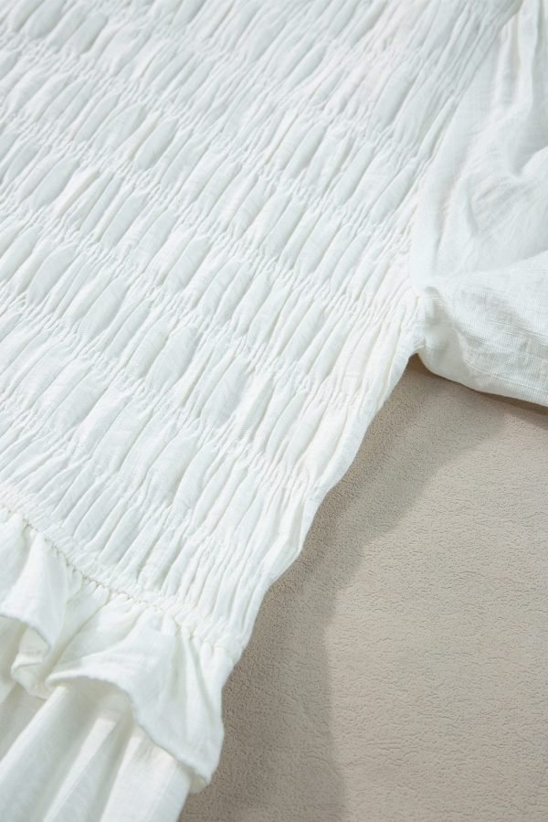 White Tie Short Sleeves Smocked Ruffle Mini Dress - Image 8