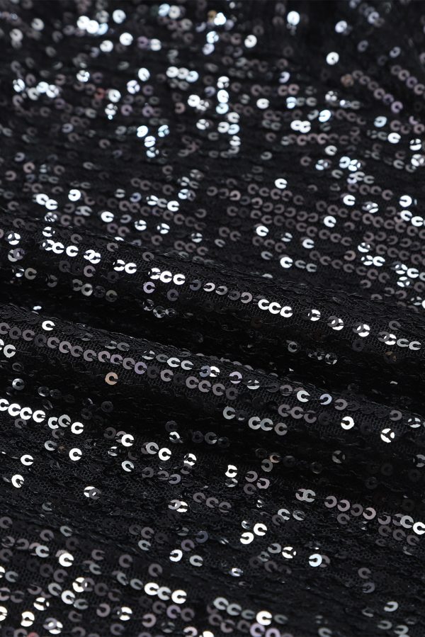 Black Sequin Straight Leg High Waist Casual Shorts - Image 14